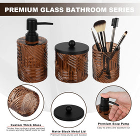 Deobath amber glass apothecary jar with lid stores cotton swabs neatly.