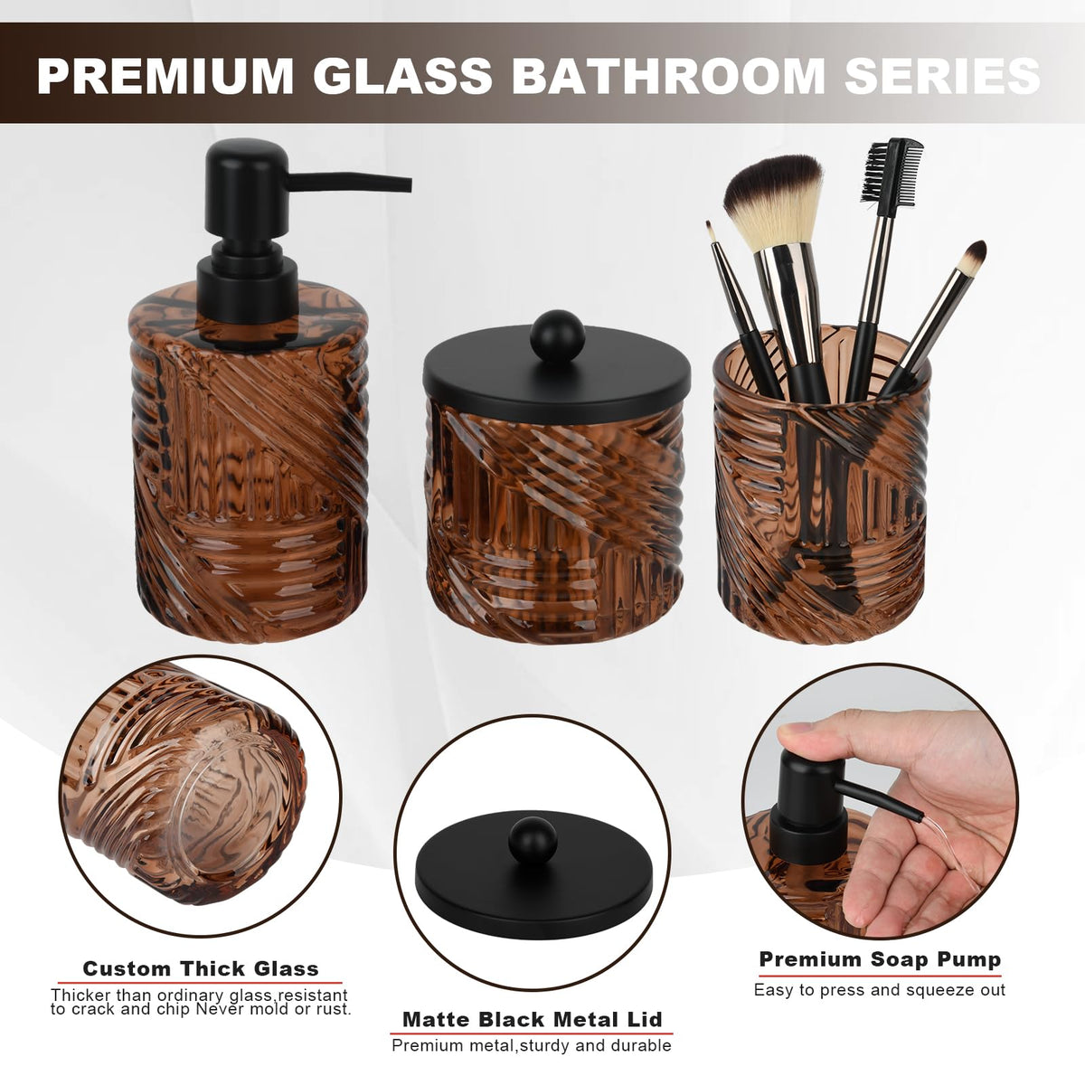 Deobath amber glass apothecary jar with lid stores cotton swabs neatly.