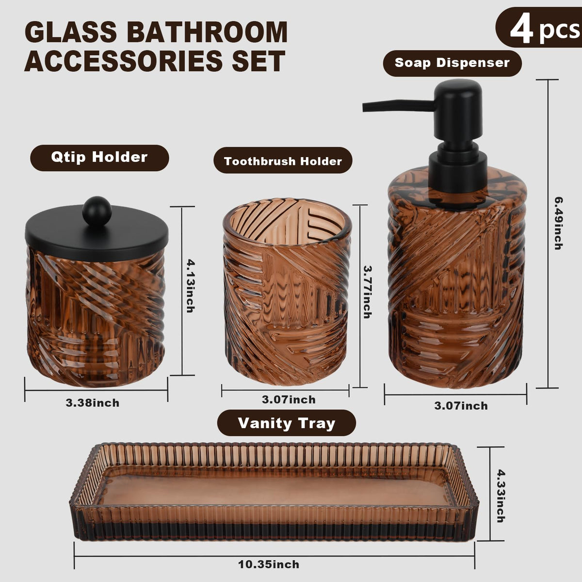 Deobath amber glass set adds timeless elegance to bathroom decor.