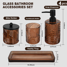 Deobath amber glass set adds timeless elegance to bathroom decor.