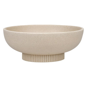 Deobath large resin pedestal bowl on counter showing elegant beige resin and matte finish