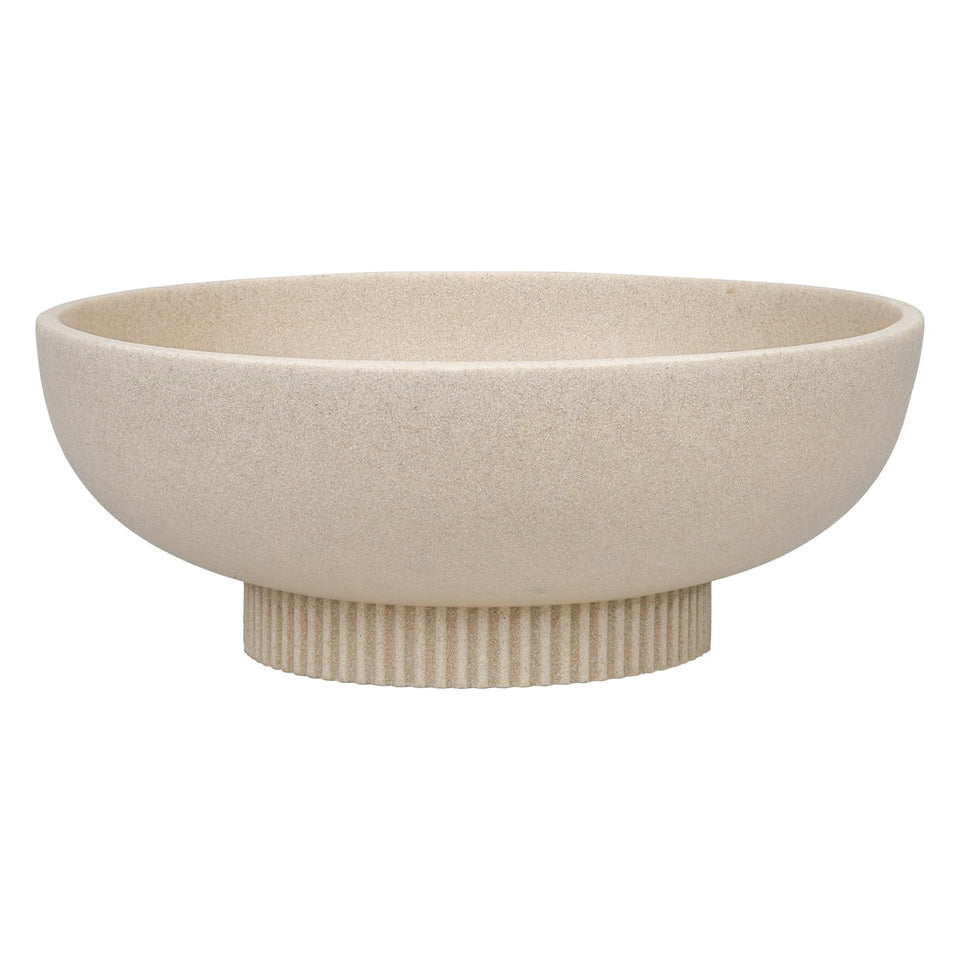 Deobath large resin pedestal bowl on counter showing elegant beige resin and matte finish