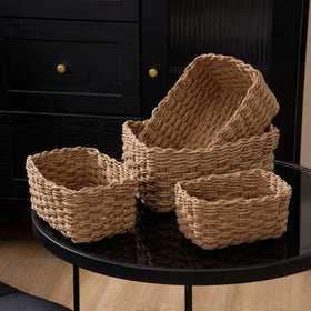 Deosur small woven basket stores cosmetics or stationery with quick visibility