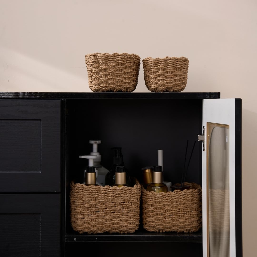 Deosur square woven design complements modern shelves and displays