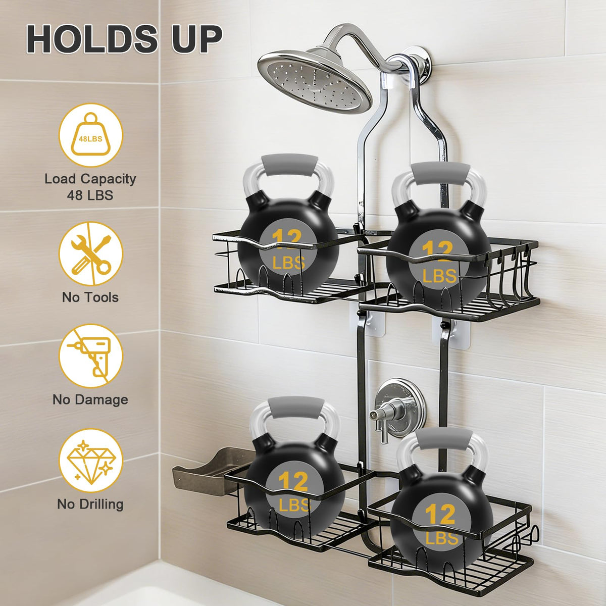 Depecal two-tier shower caddy with generous space for essentials.