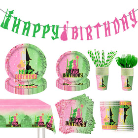 DEPOVTE Witch 9-inch plates with pink and green design for festive birthdays
