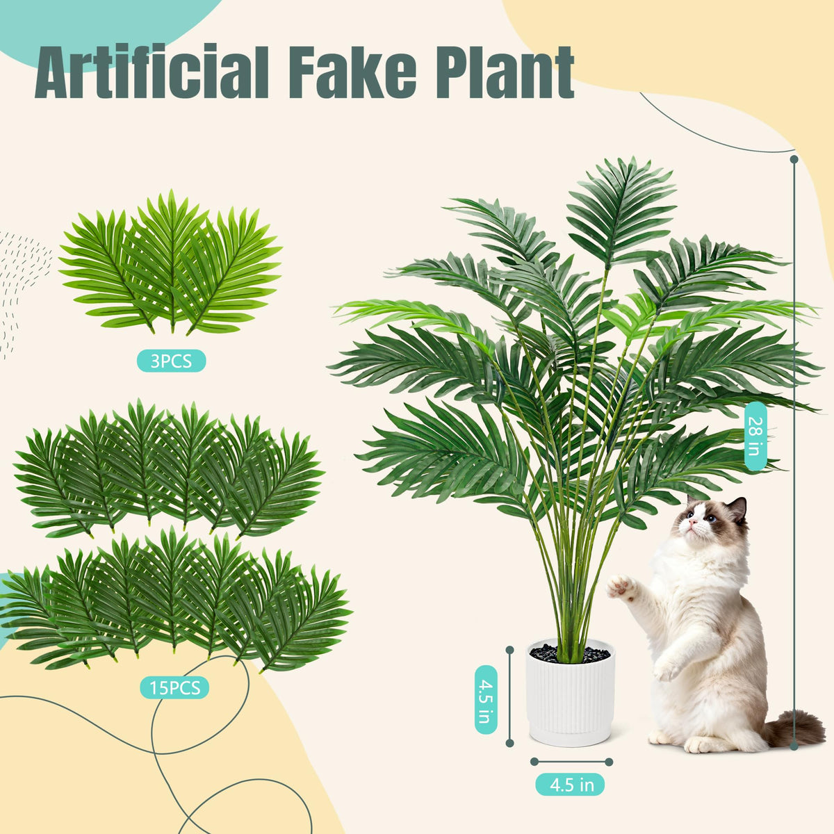 Der Rose 28in palm tree assembly highlights quick setup for full look.