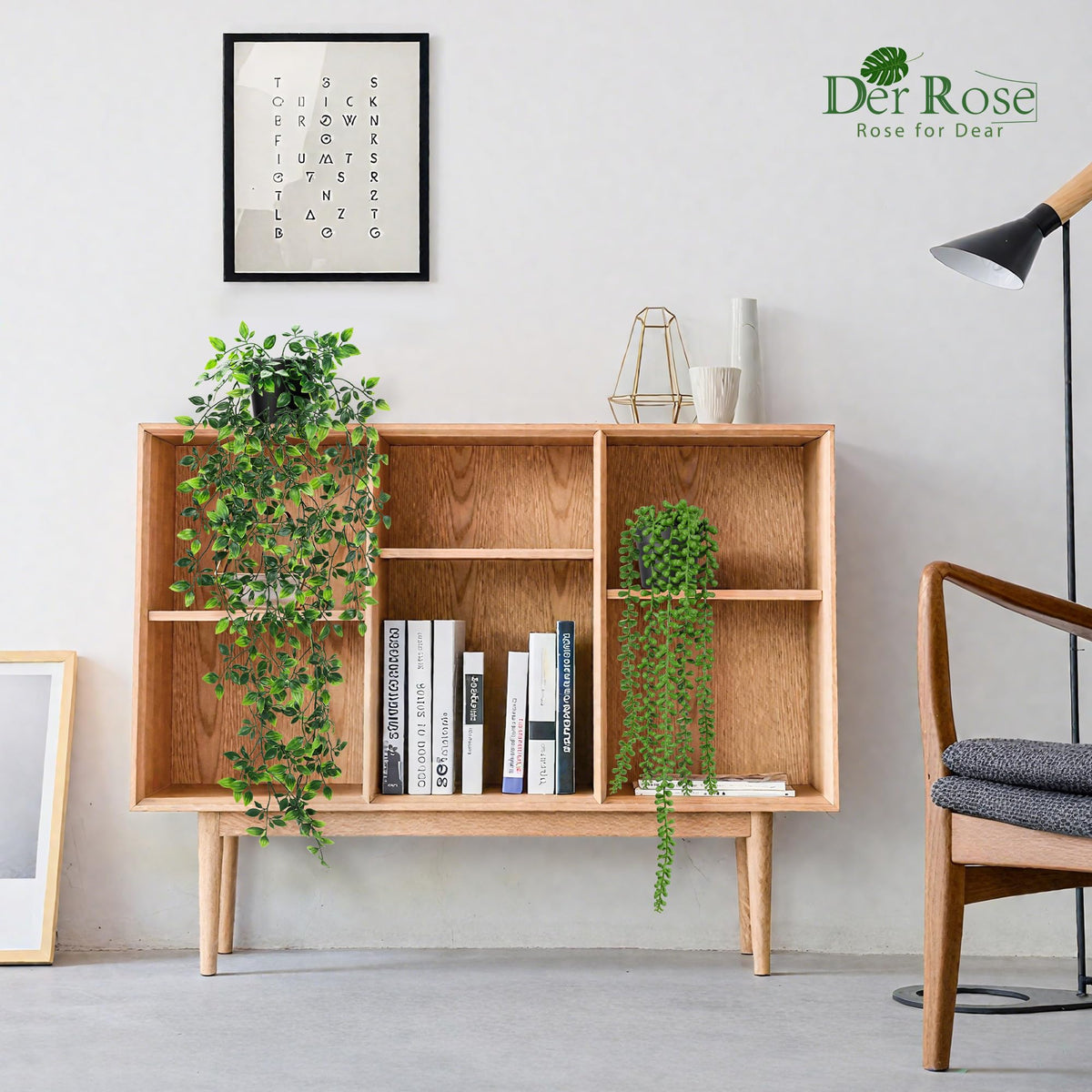 Der Rose mixed hanging plants enhance any room without daily maintenance.