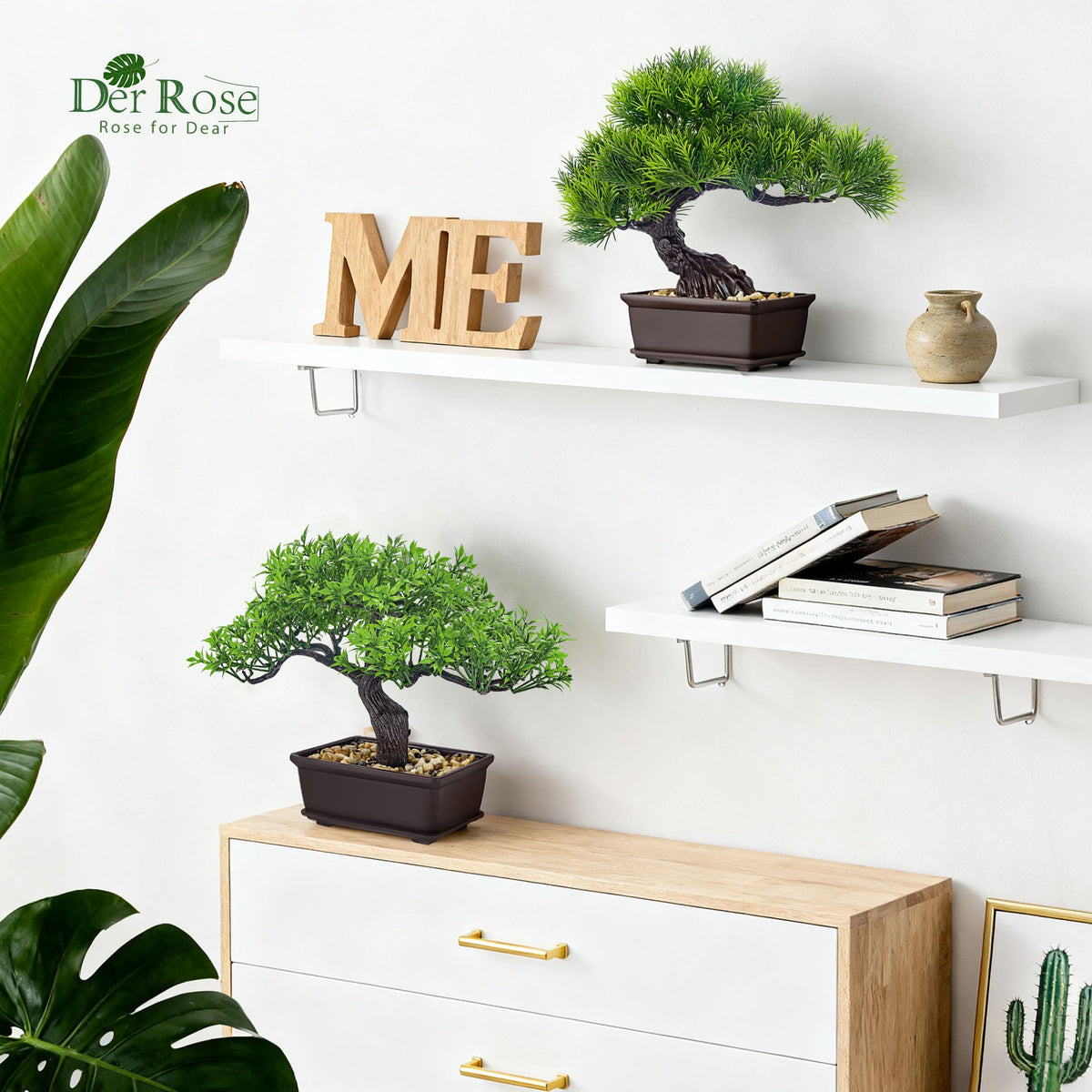 Der Rose artificial bonsai two-pack perfect for office desks and shelves.