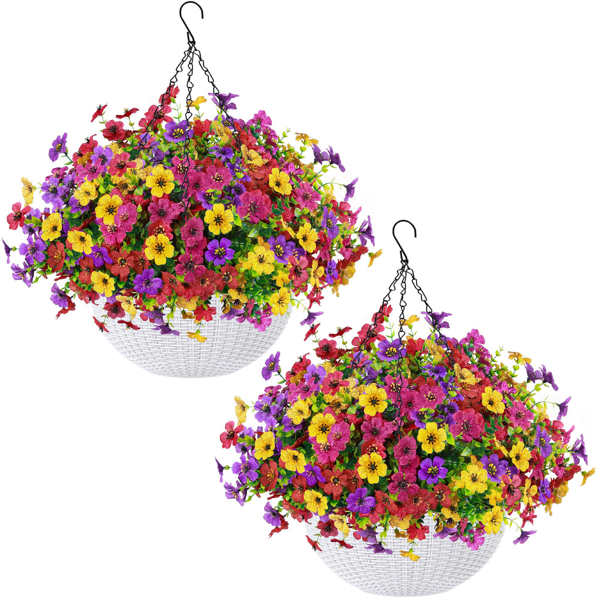 Der Rose artificial hanging flowers basket adds year round outdoor color