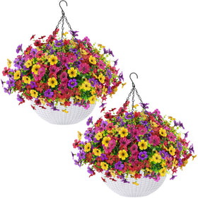 Der Rose artificial hanging flowers basket adds year round outdoor color