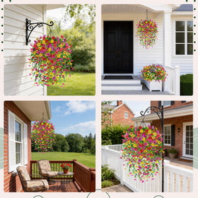 Der Rose cascading trailing vines drape over a porch railing
