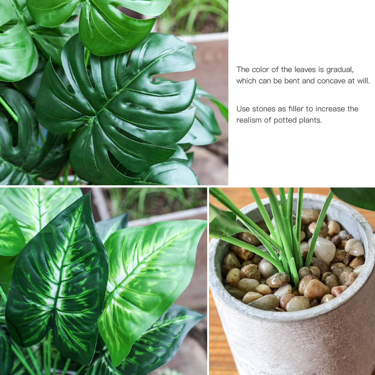 Der Rose concrete-style pots with faux plants for modern interior decor.