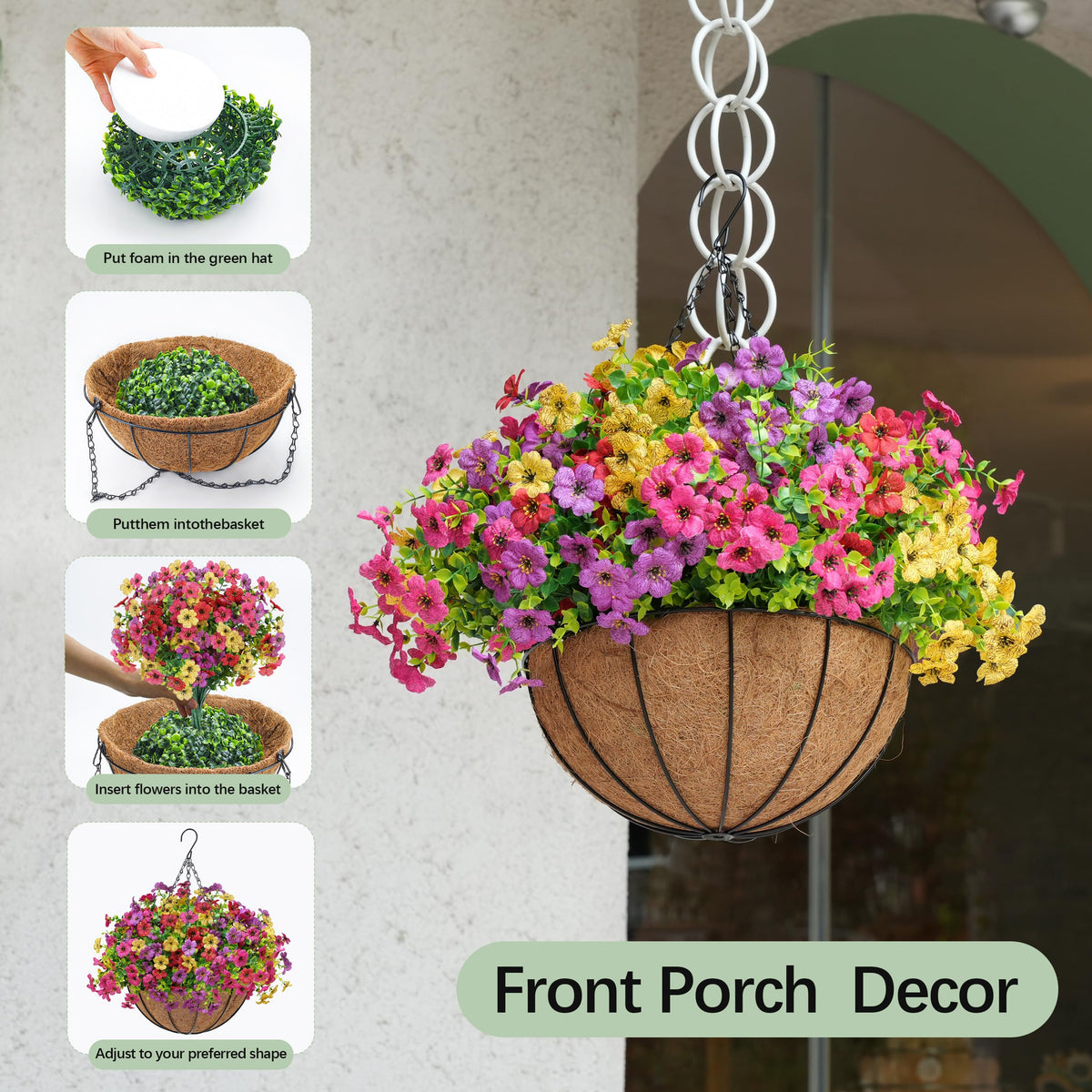Der Rose hanging flowers basket assembly demonstrates easy DIY outdoor decor setup.