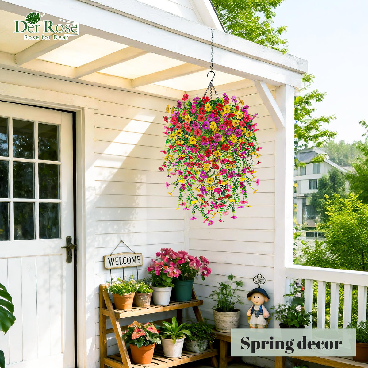 Der Rose indoor-outdoor flower basket adding color to sunroom or entry