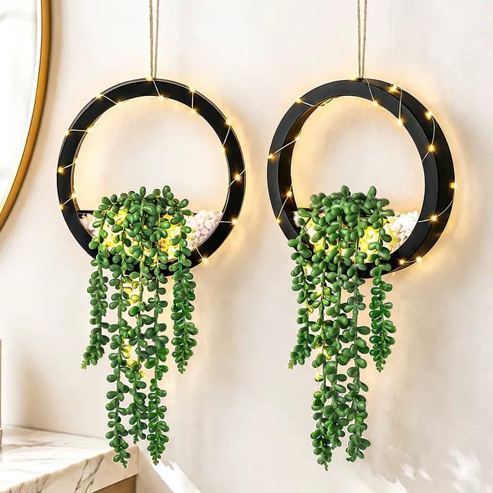 Der Rose lighted hanging plants brighten living spaces for cozy ambiance.