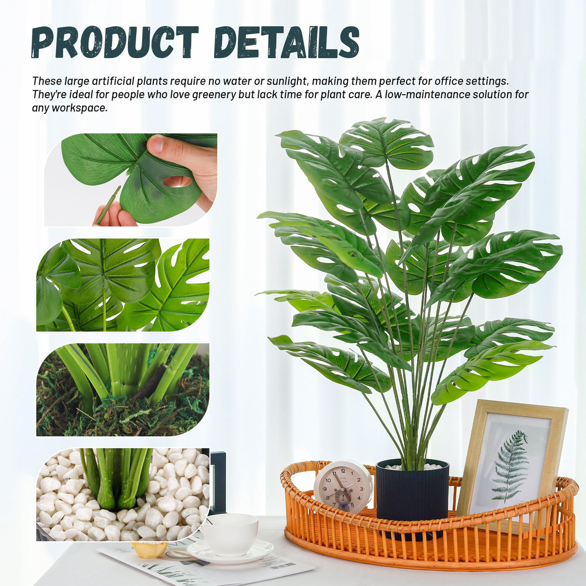Der Rose Monstera 28-inch living room decor for elegance.