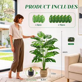 Woven basket with Der Rose Monstera enables simple interior styling.