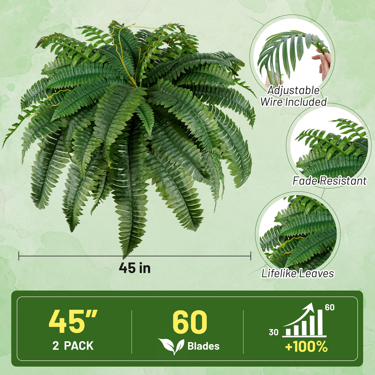Der Rose UV-resistant outdoor fern stays vibrant in sun and rain.