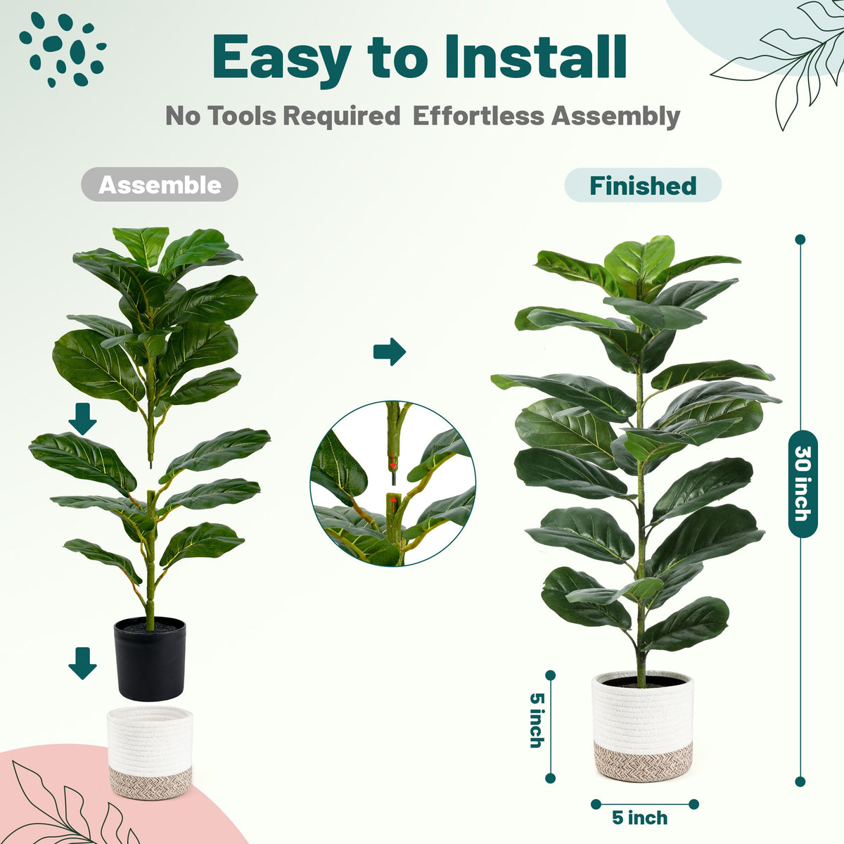 Der Rose close-up of realistic fiddle leaf fig leaves for natural look