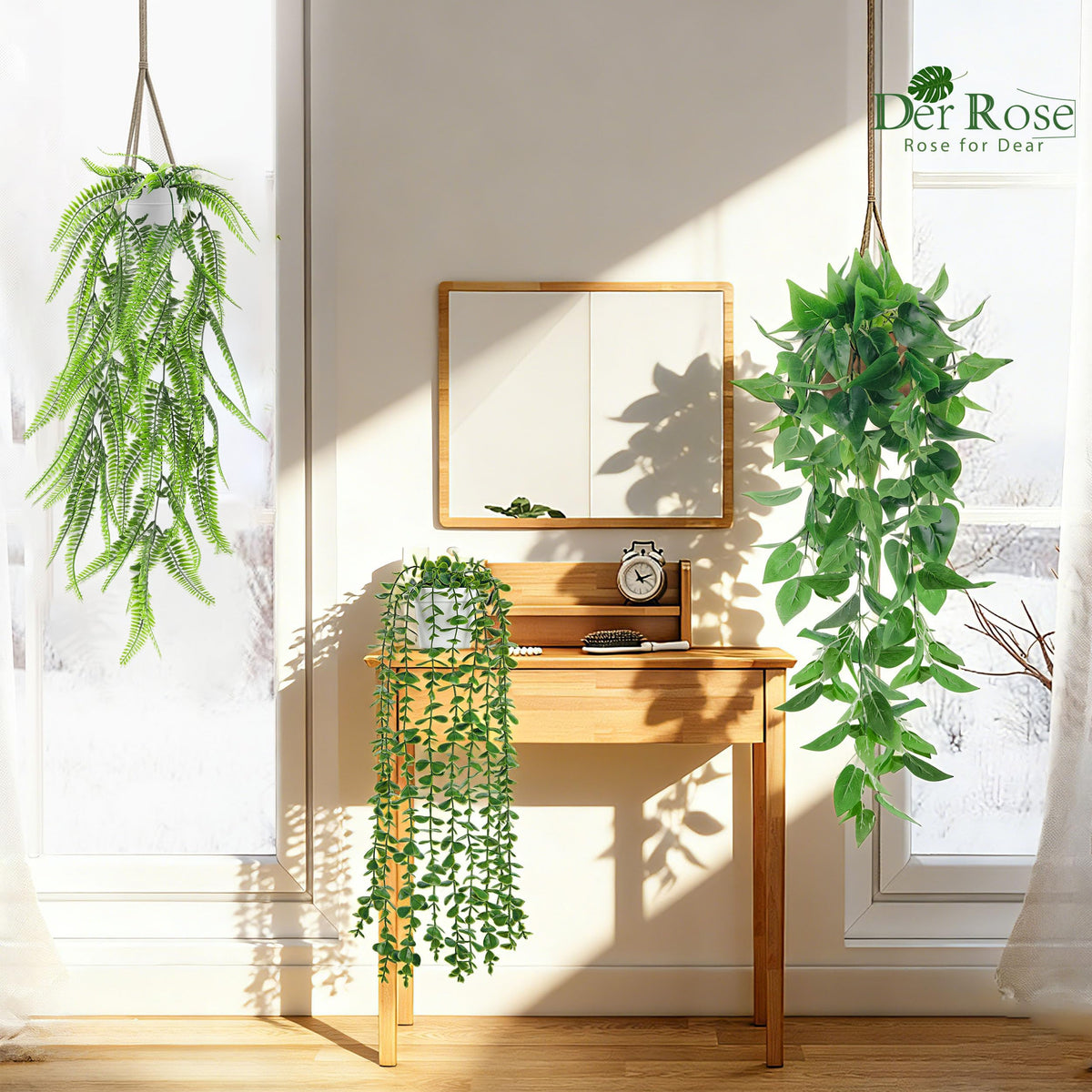 Der Rose string of pearls hanging adds delicate charm and does not require watering