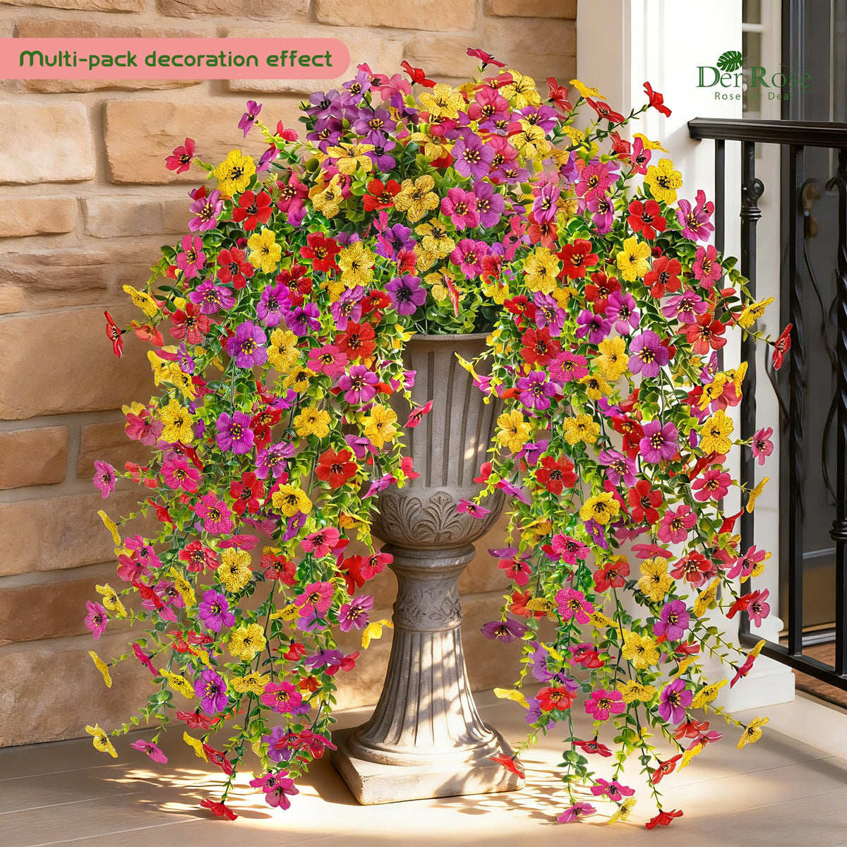 Der Rose outdoor daisy hanging bundle in garden adds lush vertical texture.
