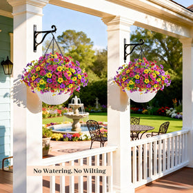 Der Rose white plastic basket with metal chains for porch decor