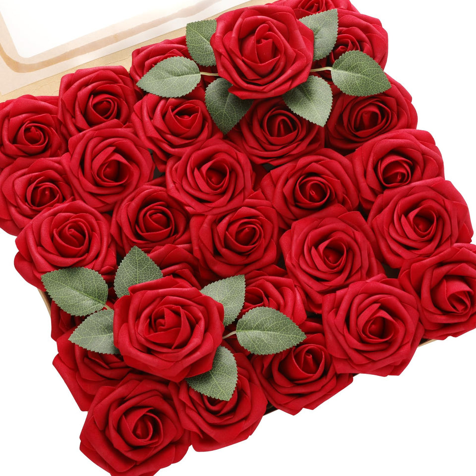 DerBlue 60pcs artificial roses with 3-inch blooms for DIY bouquets.