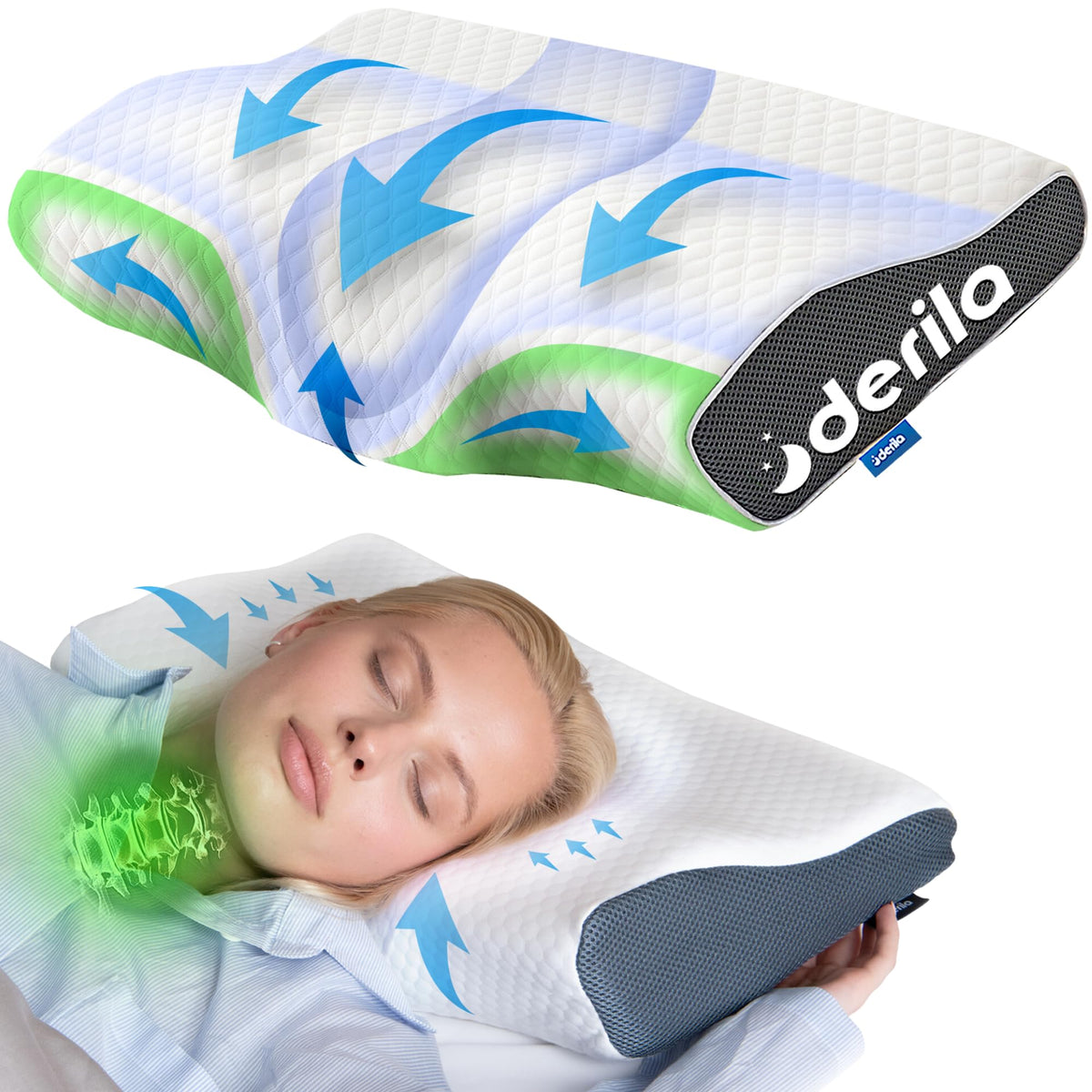 Derila cervical neck pillow butterfly shape for targeted neck support and better sleep