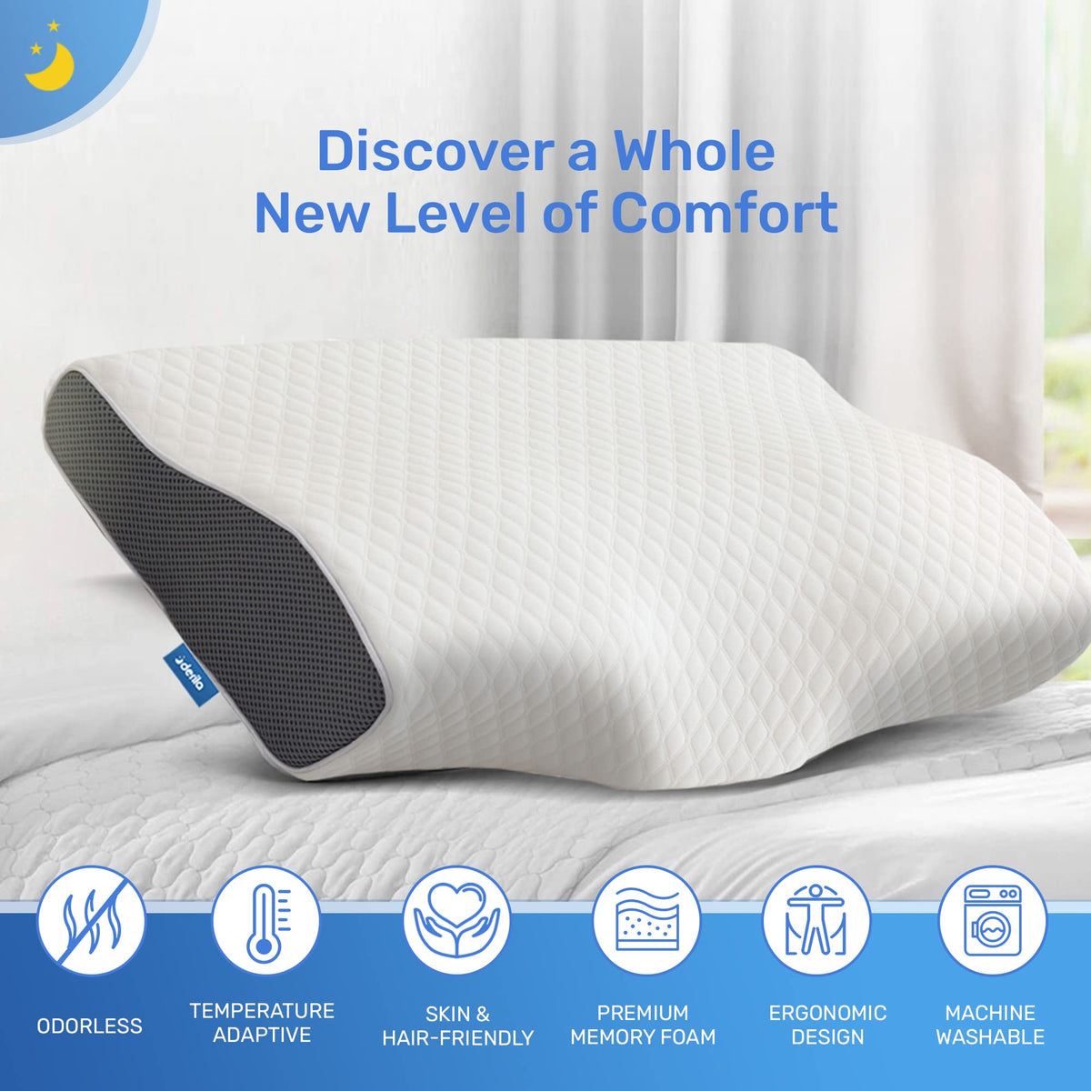 Derila contoured pillow with balanced firmness supports neck and shoulders