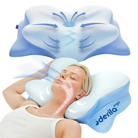 Derila Ergo neck pillow contour design supports neck alignment for restful sleep.