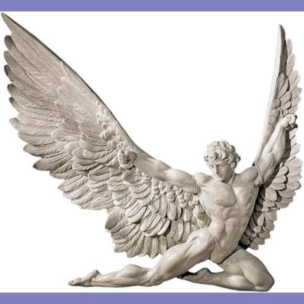 Design Toscano Icarus wall sculpture measures 11 Wx1.5 Dx11 H for easy wall display.
