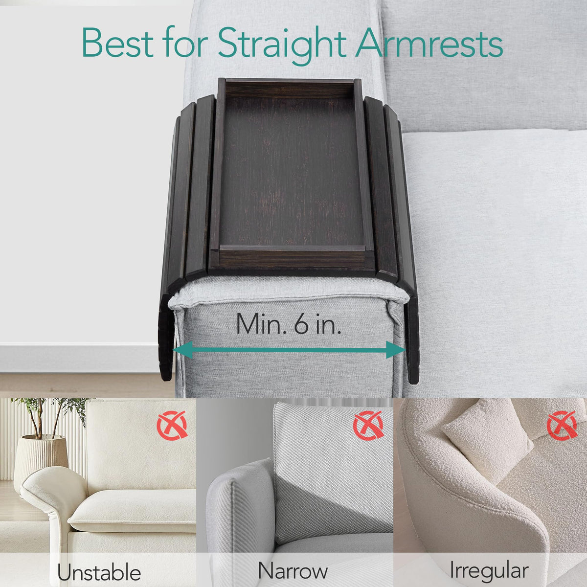 DETOR arm tray fits most straight armrests for versatile use.