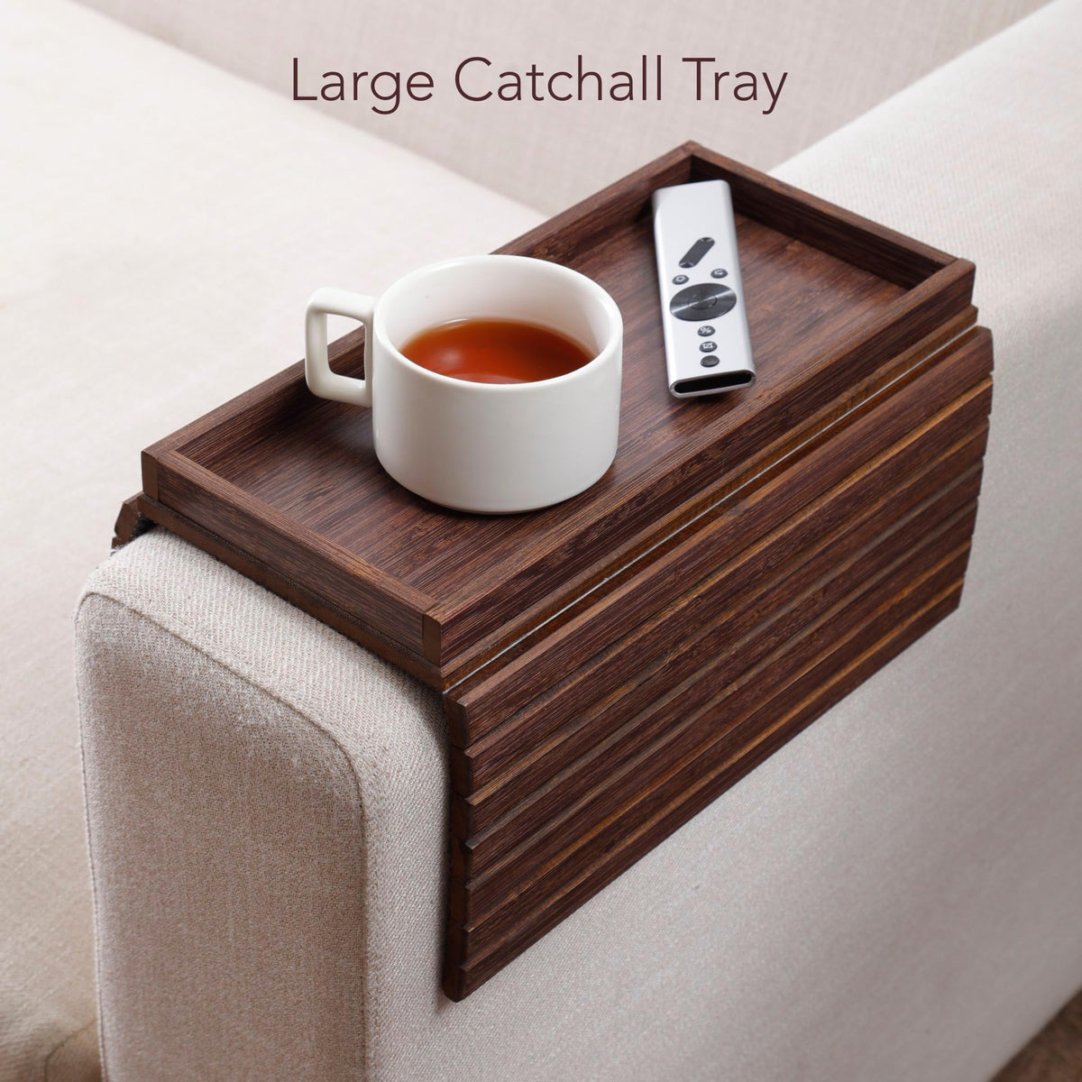 DETOR couch arm tray's felt base protects furniture surfaces
