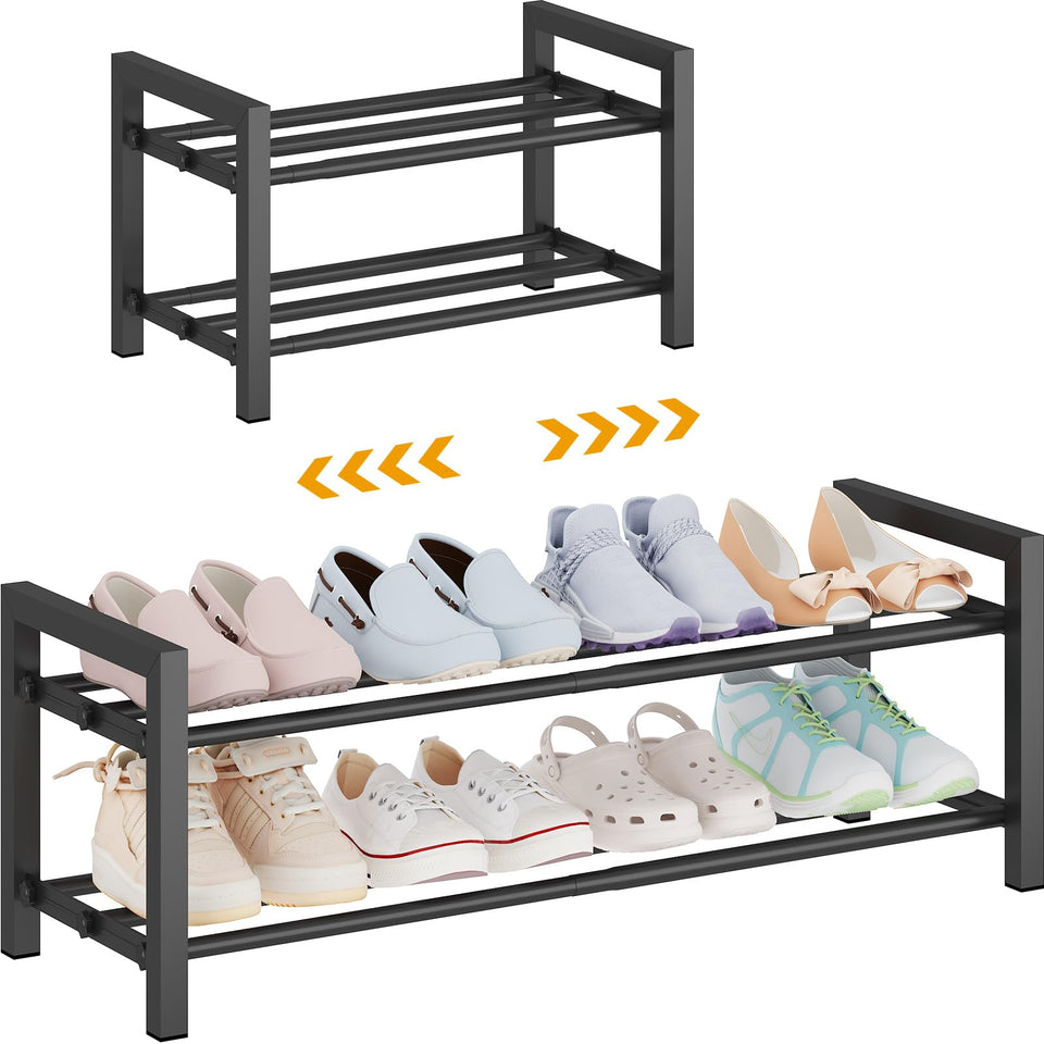 Detsuk 2-Tier Expandable Shoe Rack extended width for tight closets and flexible storage.