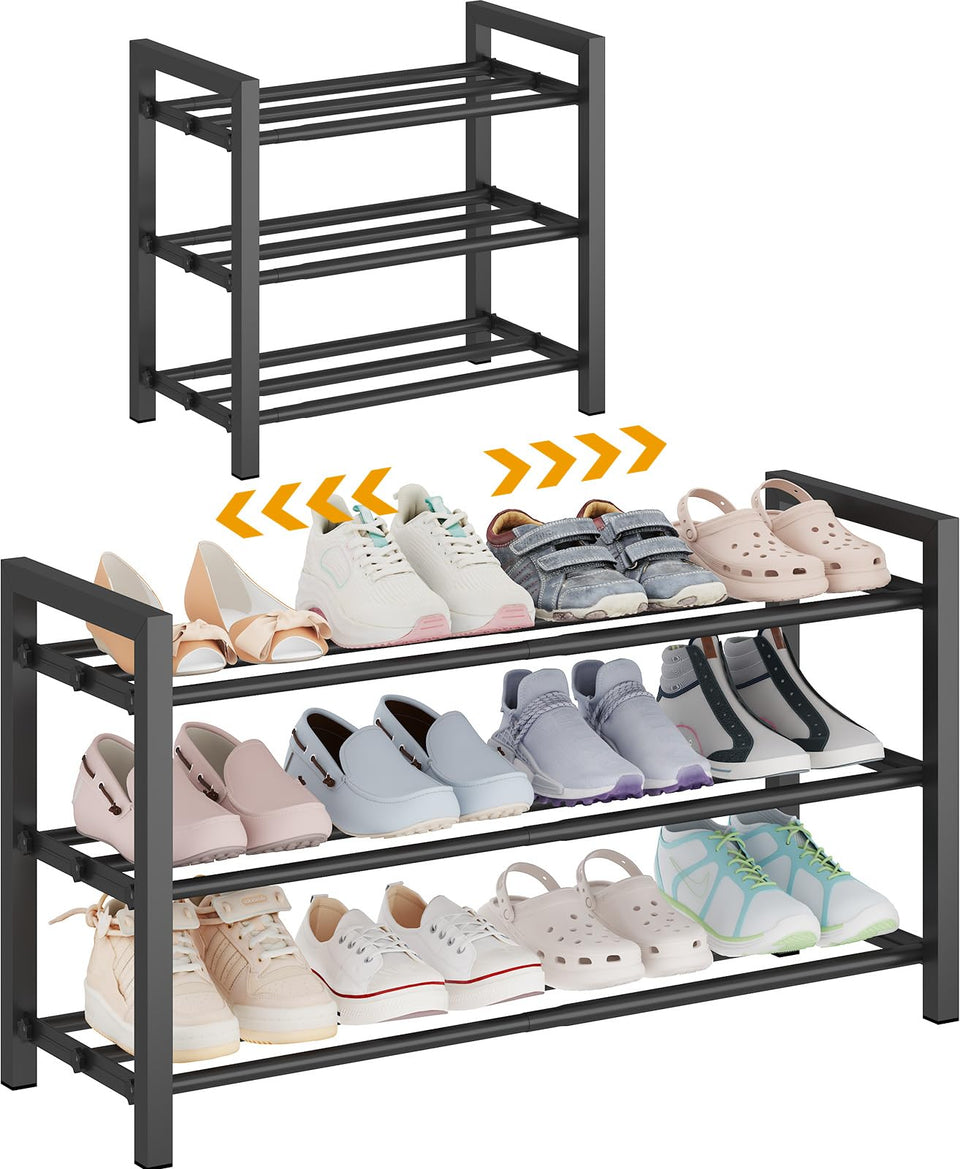 Detsuk expandable-width shoe rack extended for versatile closet storage and easy access.