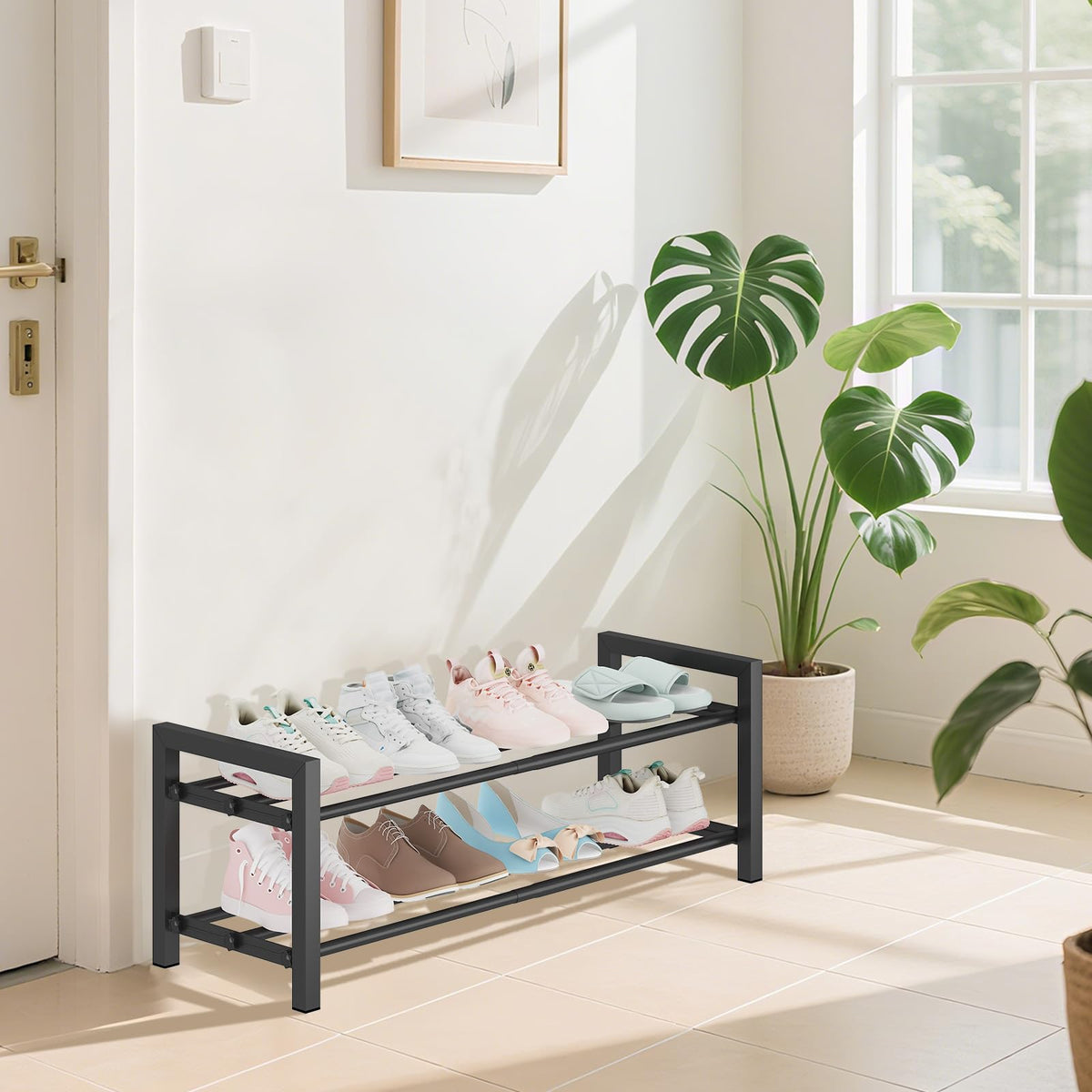 Detsuk freestanding metal design fits apartments, entryways, and garages.