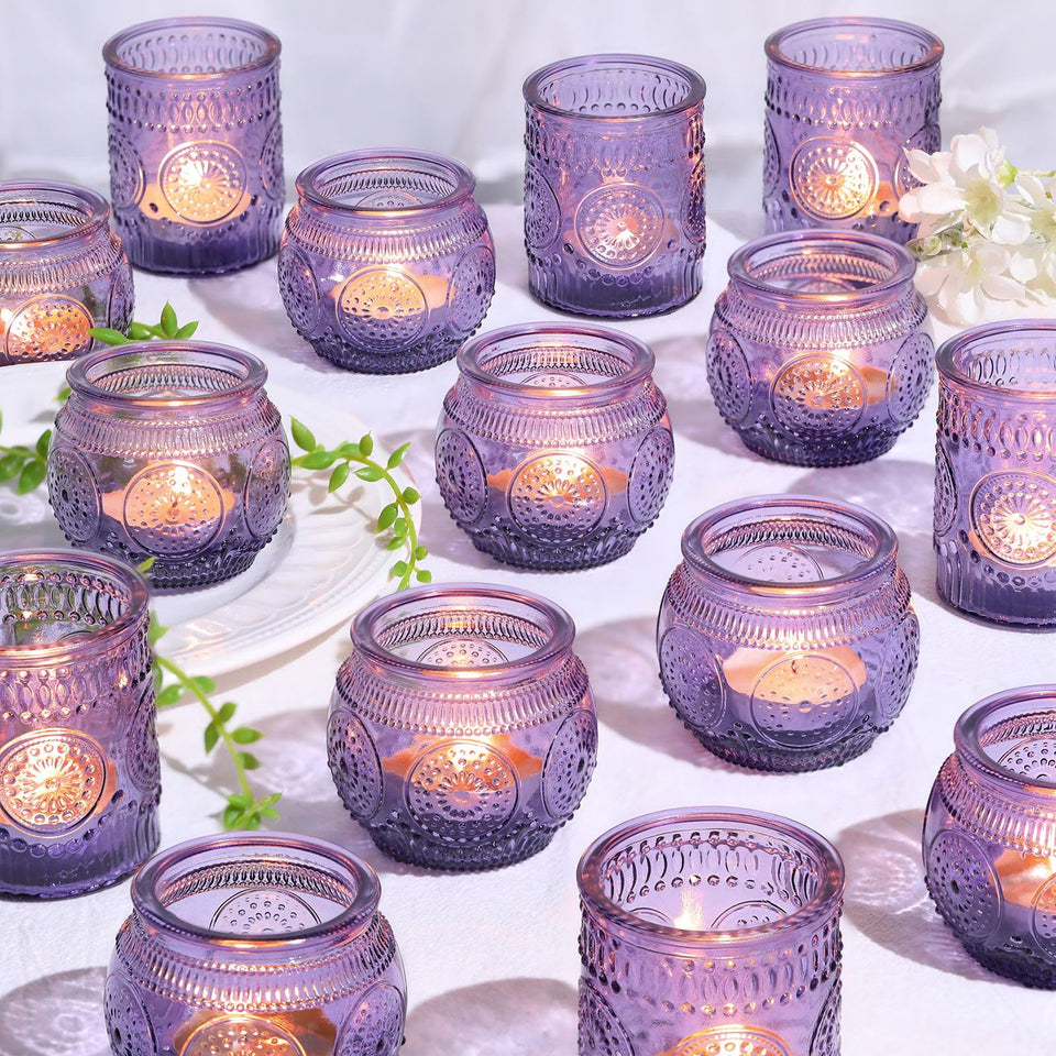 DEVI 30pcs purple votive holders create cohesive wedding ambiance and warm lighting