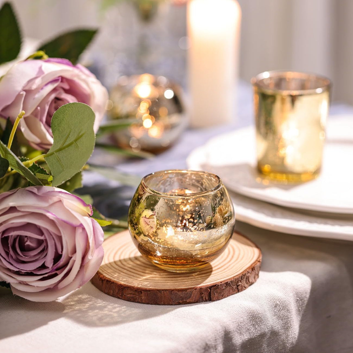 DEVI lead-free glass votives offer durable, eco-friendly table accents.