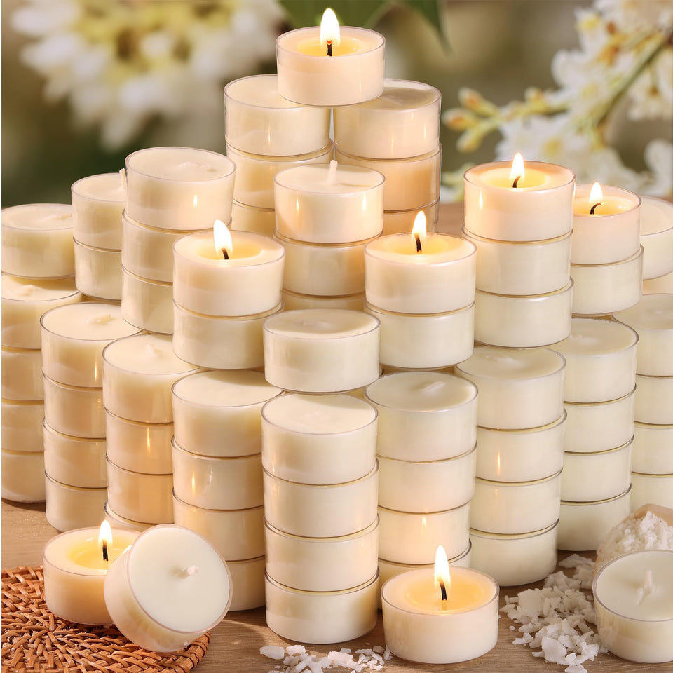 DEVI soy tea light candle 6-hour burn ideal for wedding centerpieces and long-lasting ambiance.