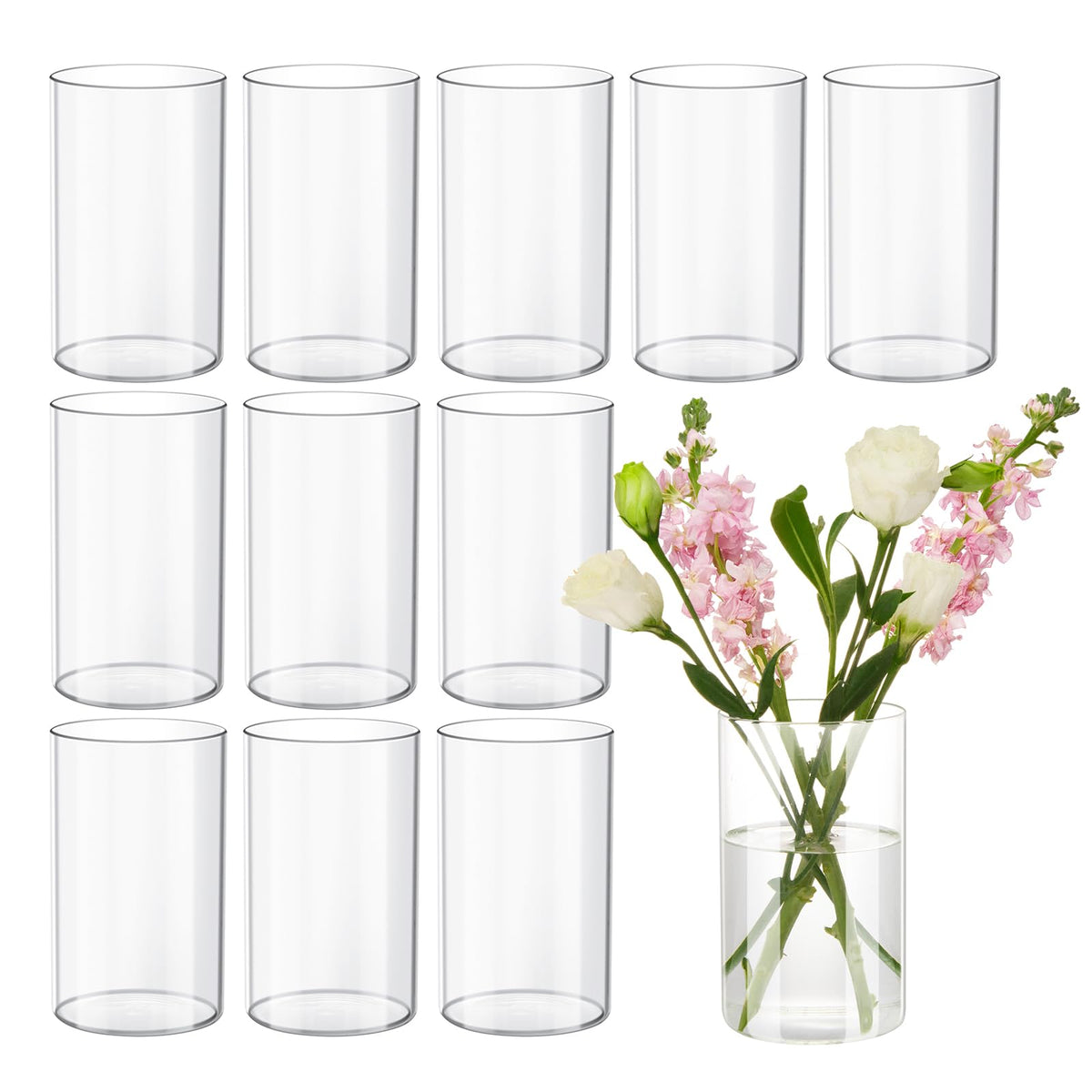 Devilfire 12-piece glass cylinder vases in a 6-inch height for elegant centerpieces
