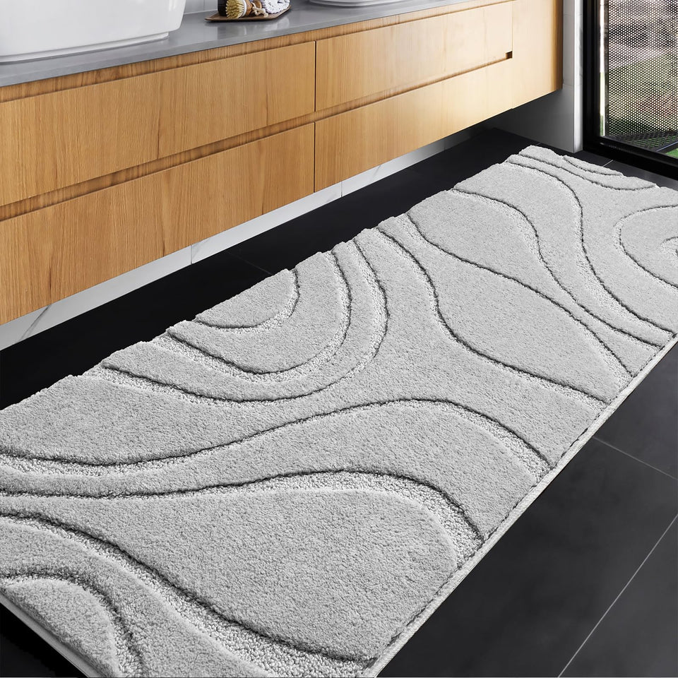 DEXDE bathroom runner 24x72 in grey-silver, long and soft underfoot.