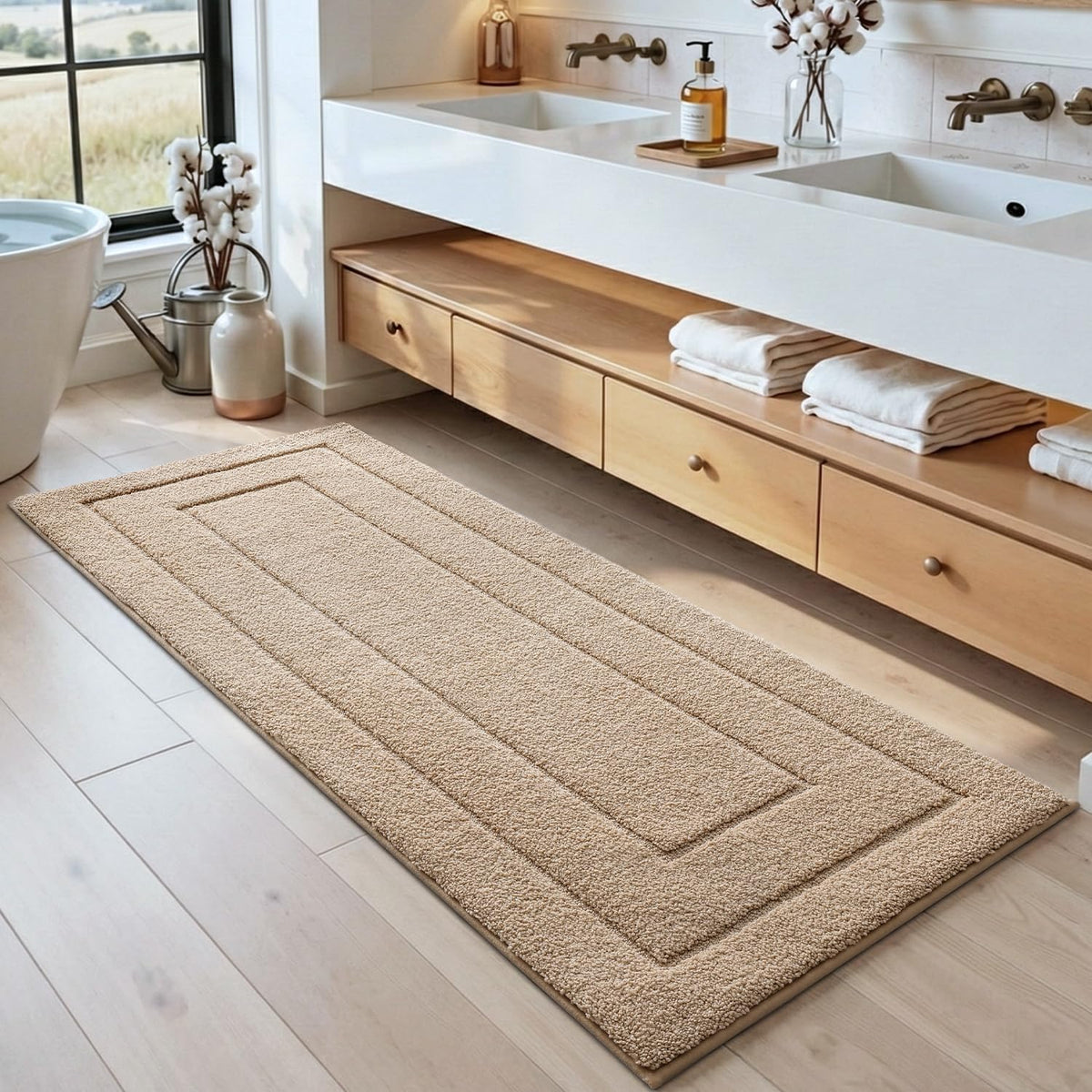 DEXI bathroom rug 72x24 with non-slip backing keeps floors steady after showers