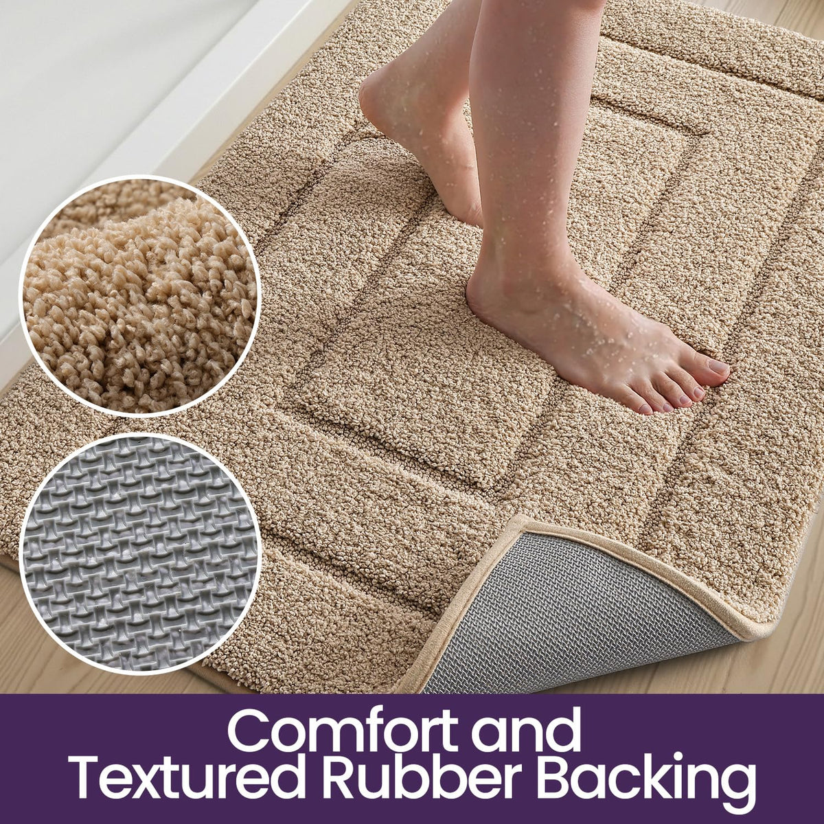 DEXI beige bathroom rug complements a wide range of decor