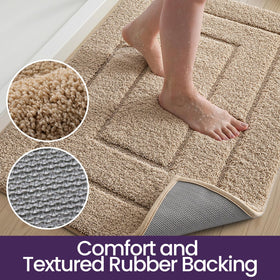 DEXI beige bathroom rug complements a wide range of decor