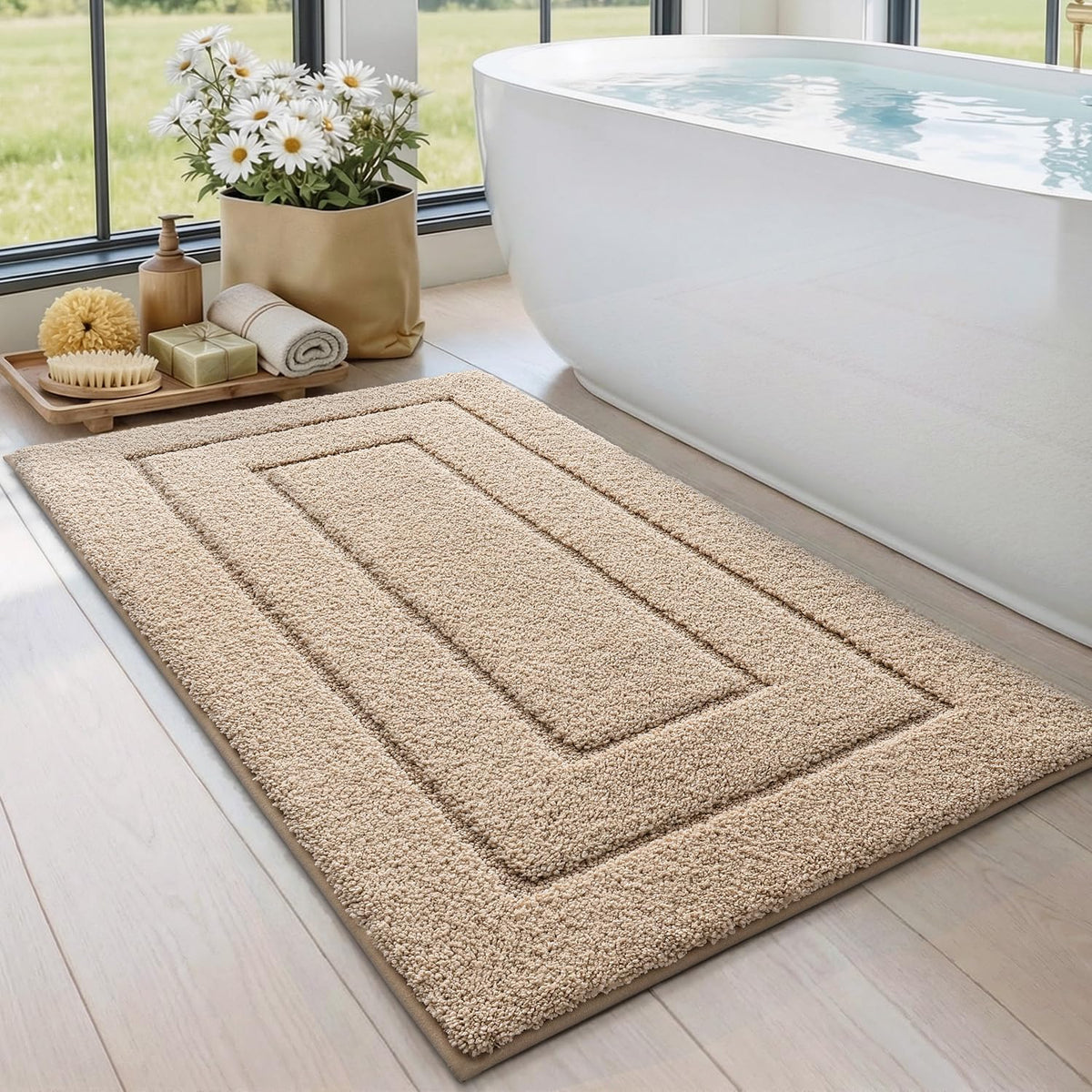 DEXI bathroom rug with non-slip backing stays secure on wet floors