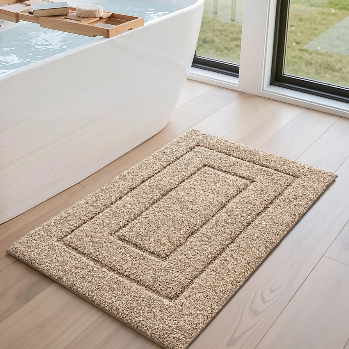 DEXI plush pile provides soft, warm foot comfort after showers.
