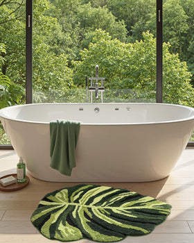 DEXI leaf bath rug ultra-absorbent pile dries feet quickly after shower or sink