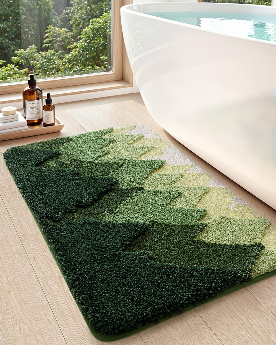 DEXI non-slip bath mat with forest trees pattern for secure bathroom footing.