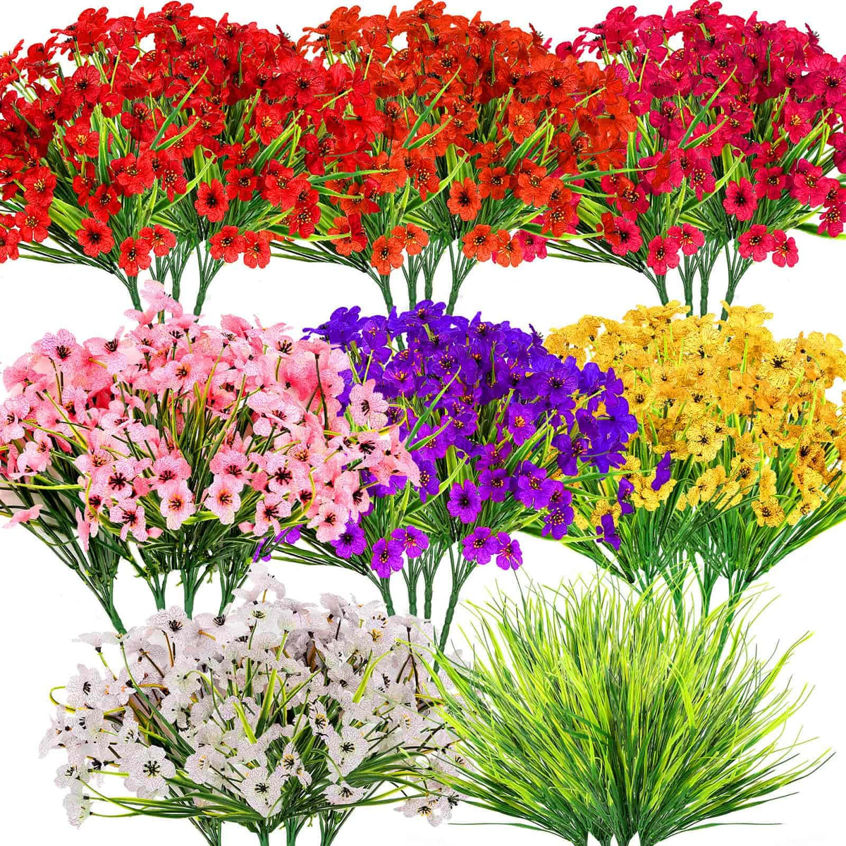 Dexpinzo 32-bundle outdoor artificial flowers setup for a vibrant yard display.